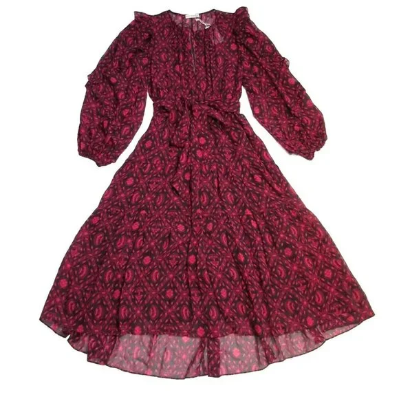 NWT Ulla Johnson Aliya in Fuchsia Diamond Print Silk Chiffon Dress 6 $665 - Picture 5 of 9